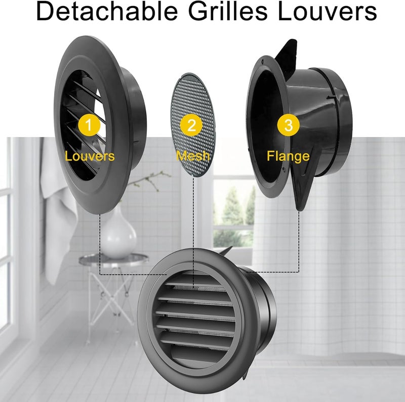 ZZHypGr 3inch Soffit Vent for Exhaust Fan with Built-in Mesh Screen, Black Round Soffit Exhaust Vent Cover ABS Louver Grille Cover, Dryer Vent for Bathroom Office Kitchen - Image 3